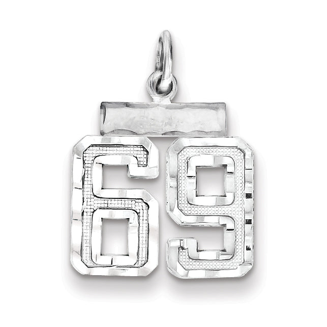 Sterling Silver Rhodium-plated Diamond-cut #69 Charm