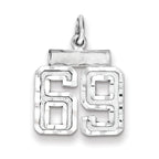 Sterling Silver Rhodium-plated Diamond-cut #69 Charm