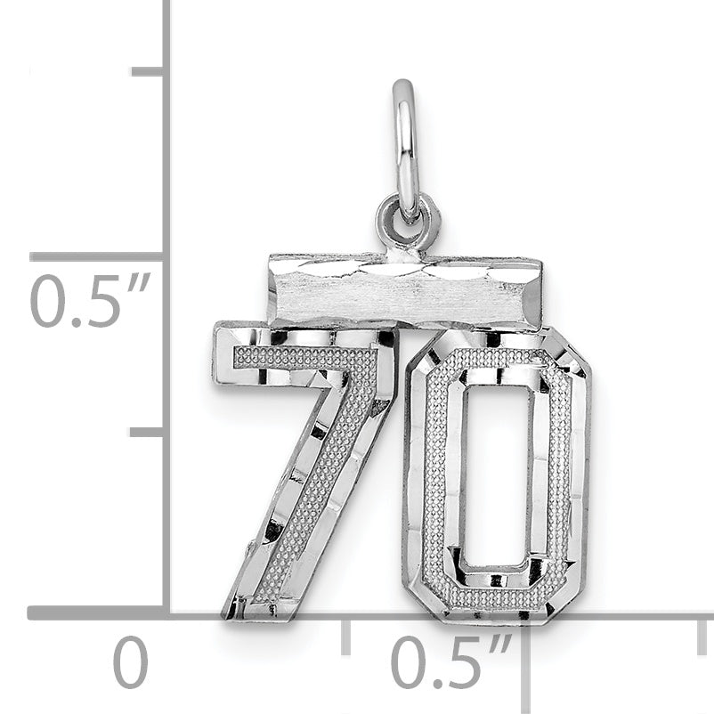 Sterling Silver Rhodium-plated Diamond-cut #70 Charm