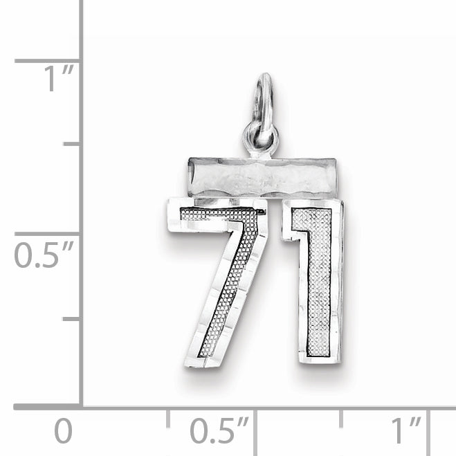 Sterling Silver Rhodium-plated Diamond-cut #71 Charm