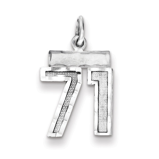 Sterling Silver Rhodium-plated Diamond-cut #71 Charm
