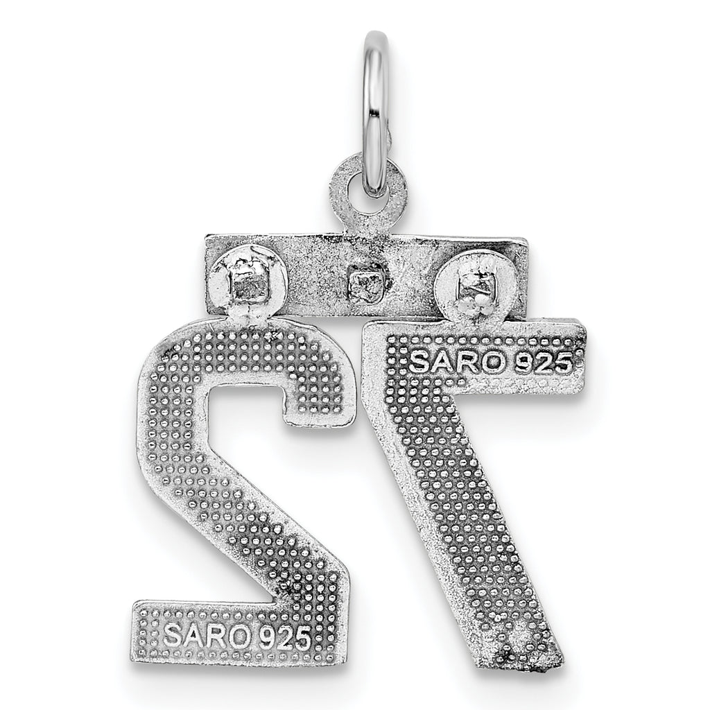 Sterling Silver Rhodium-plated Diamond-cut #72 Charm