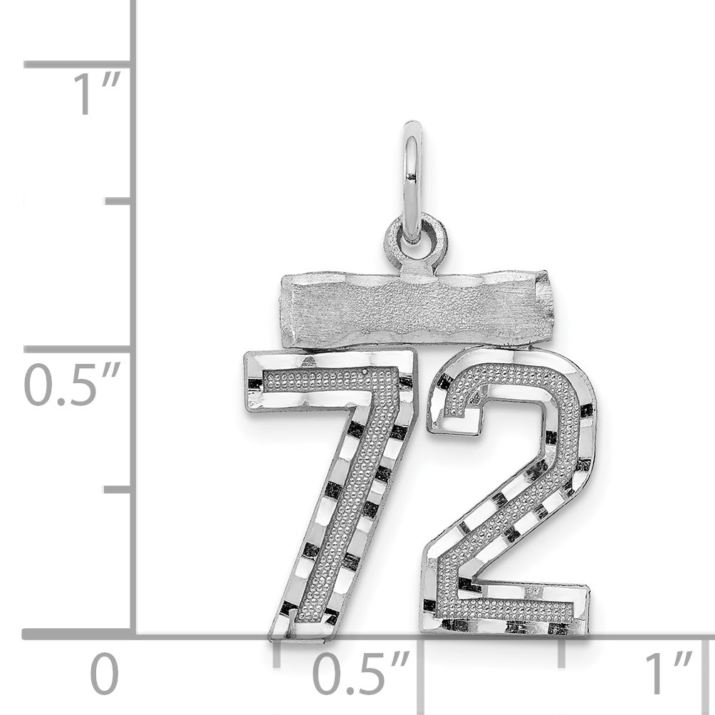 Sterling Silver Rhodium-plated Diamond-cut #72 Charm