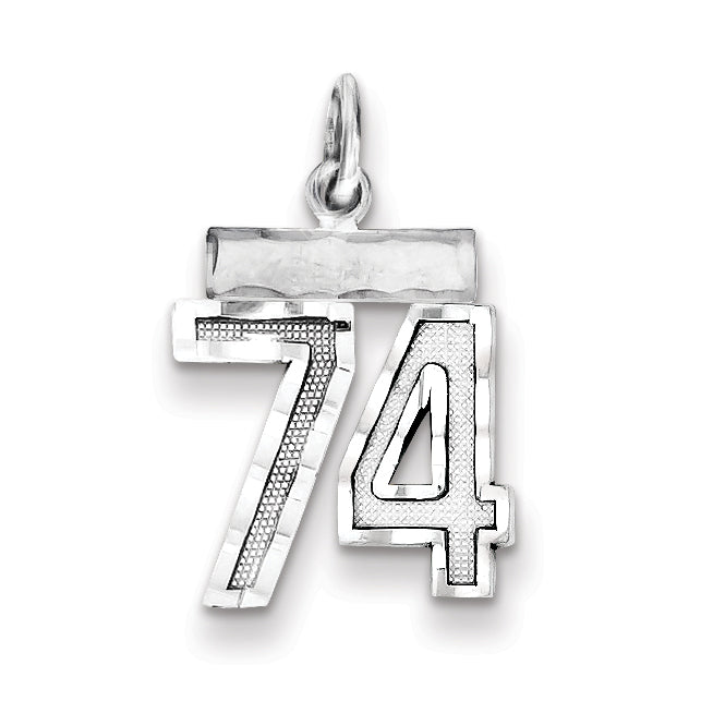 Sterling Silver Rhodium-plated Diamond-cut #74 Charm
