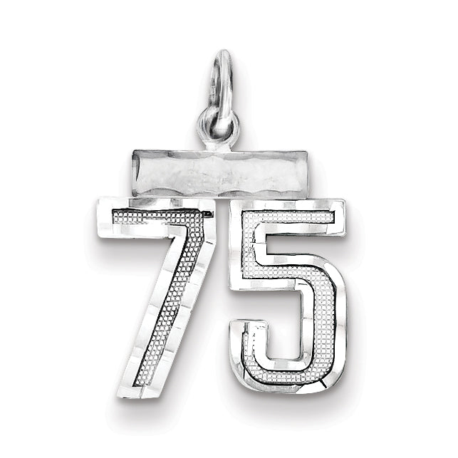 Sterling Silver Rhodium-plated Diamond-cut #75 Charm