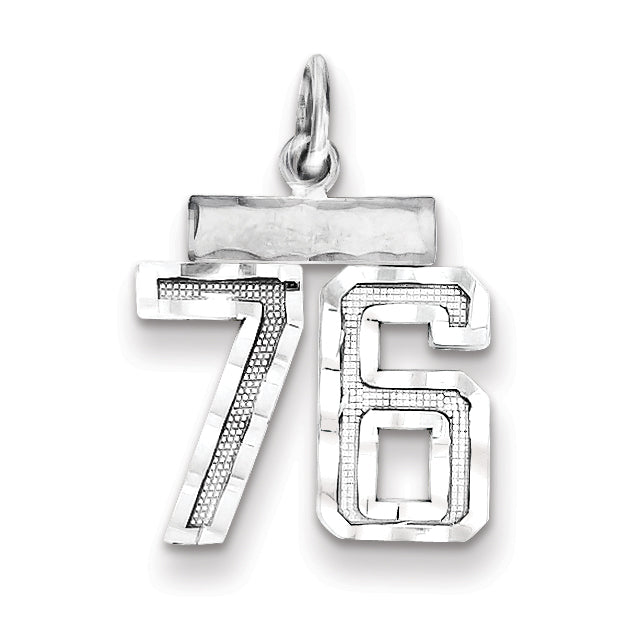 Sterling Silver Rhodium-plated Diamond-cut #76 Charm