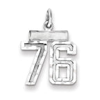 Sterling Silver Rhodium-plated Diamond-cut #76 Charm