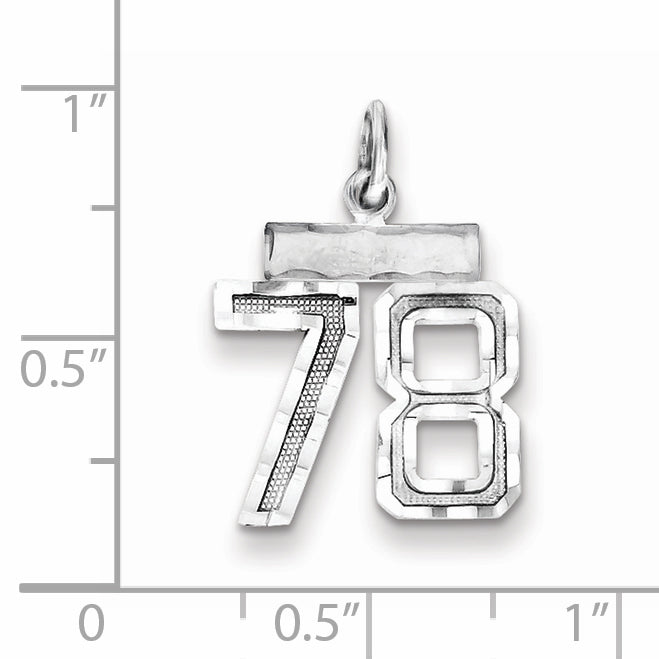 Sterling Silver Rhodium-plated Diamond-cut #78 Charm