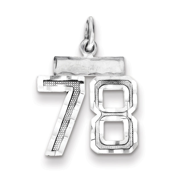 Sterling Silver Rhodium-plated Diamond-cut #78 Charm
