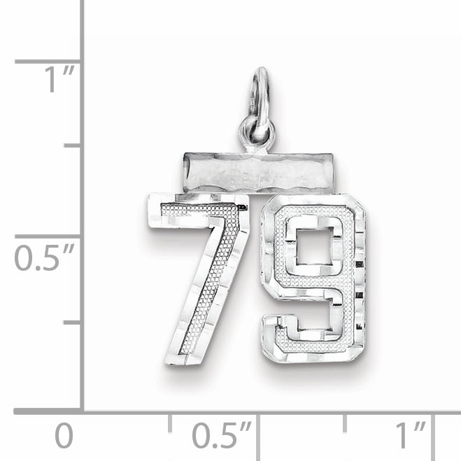 Sterling Silver Rhodium-plated Diamond-cut #79 Charm