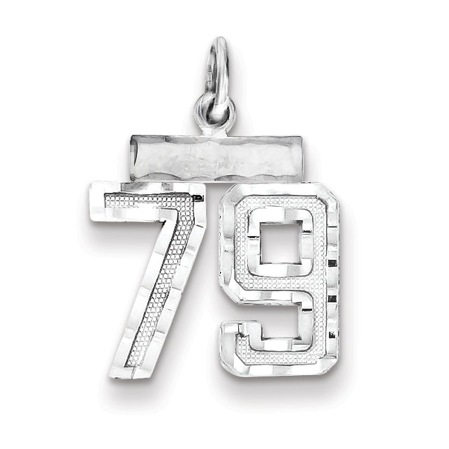 Sterling Silver Rhodium-plated Diamond-cut #79 Charm