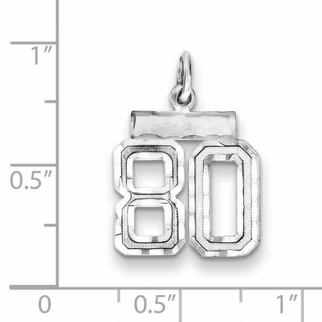 Sterling Silver Rhodium-plated Diamond-cut #80 Charm