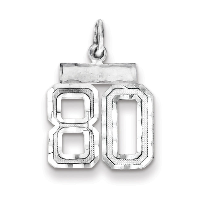 Sterling Silver Rhodium-plated Diamond-cut #80 Charm
