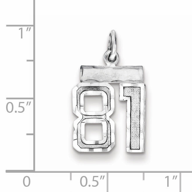 Sterling Silver Rhodium-plated Diamond-cut #81 Charm