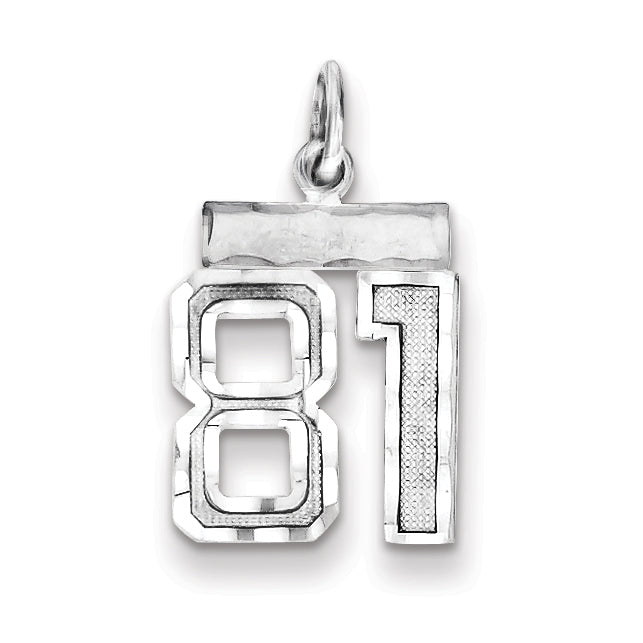 Sterling Silver Rhodium-plated Diamond-cut #81 Charm
