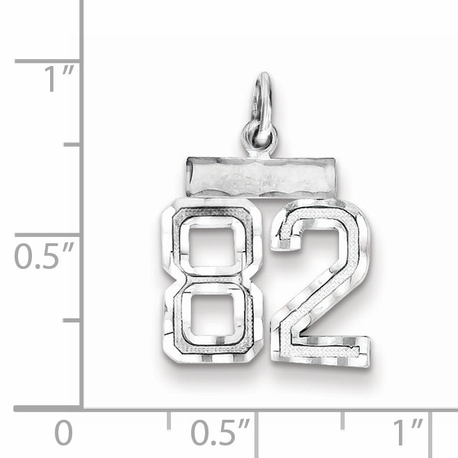 Sterling Silver Rhodium-plated Diamond-cut #82 Charm