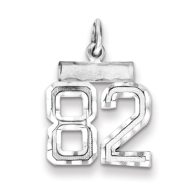 Sterling Silver Rhodium-plated Diamond-cut #82 Charm