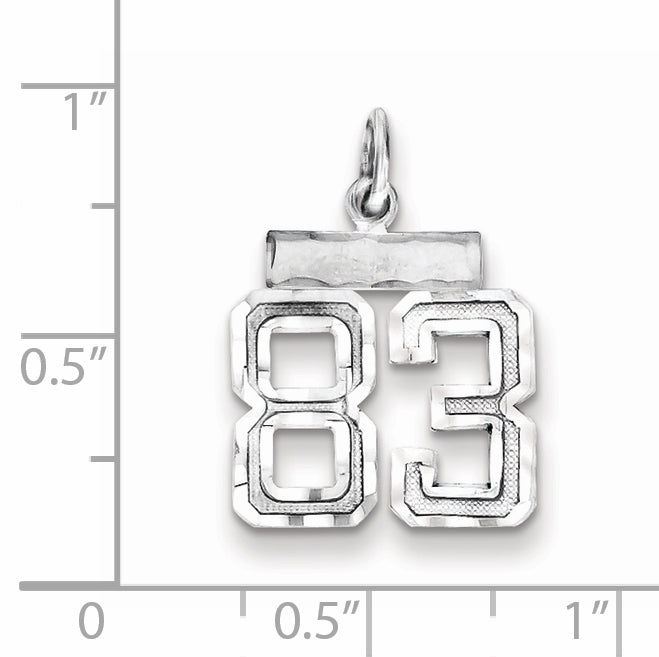 Sterling Silver Rhodium-plated Diamond-cut #83 Charm