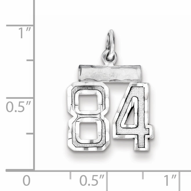 Sterling Silver Rhodium-plated Diamond-cut #84 Charm
