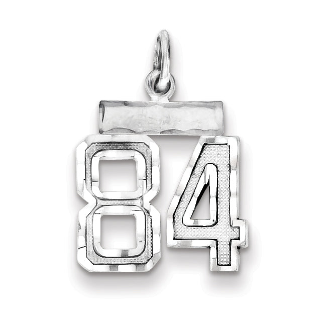 Sterling Silver Rhodium-plated Diamond-cut #84 Charm