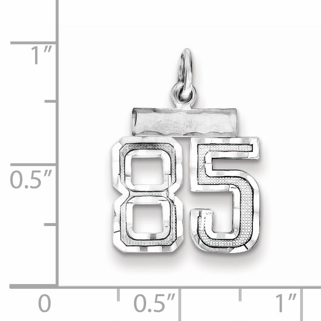 Sterling Silver Rhodium-plated Diamond-cut #85 Charm