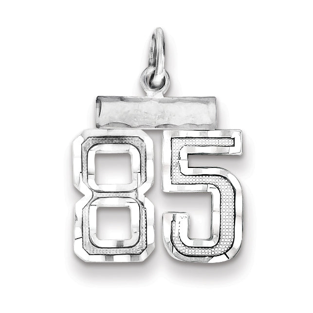 Sterling Silver Rhodium-plated Diamond-cut #85 Charm