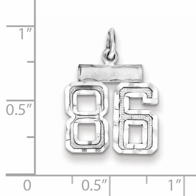 Sterling Silver Rhodium-plated Diamond-cut #86 Charm