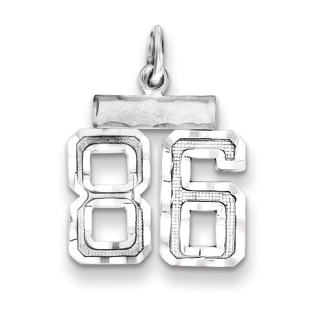 Sterling Silver Rhodium-plated Diamond-cut #86 Charm