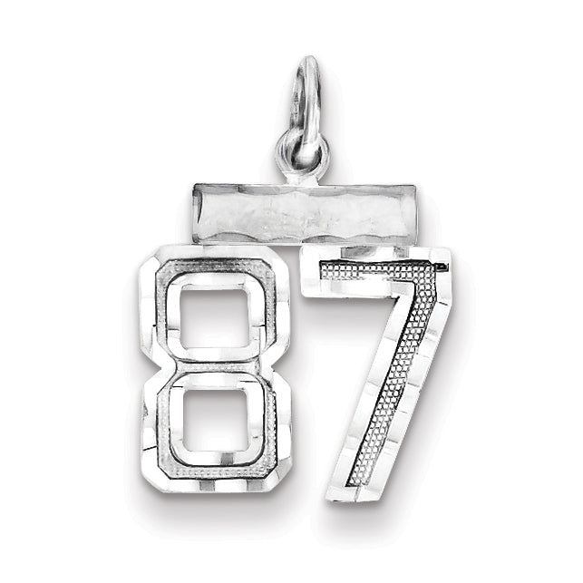 Sterling Silver Rhodium-plated Diamond-cut #87 Charm