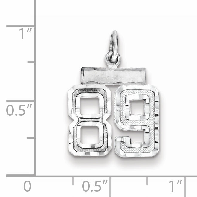 Sterling Silver Rhodium-plated Diamond-cut #89 Charm