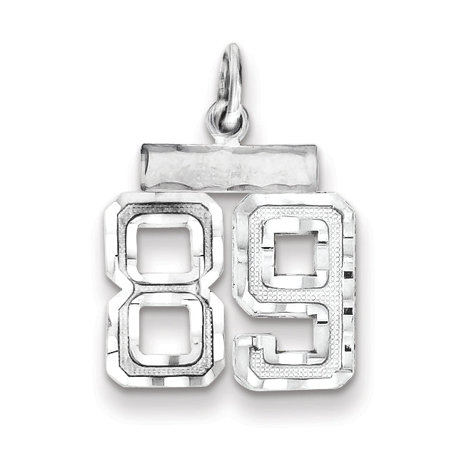 Sterling Silver Rhodium-plated Diamond-cut #89 Charm