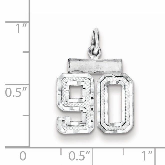 Sterling Silver Rhodium-plated Diamond-cut #90 Charm