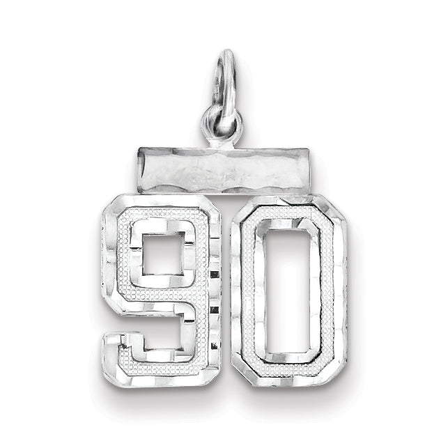 Sterling Silver Rhodium-plated Diamond-cut #90 Charm