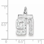 Sterling Silver Rhodium-plated Diamond-cut #91 Charm
