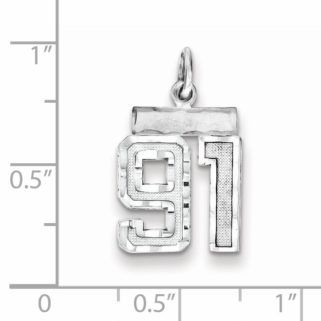 Sterling Silver Rhodium-plated Diamond-cut #91 Charm