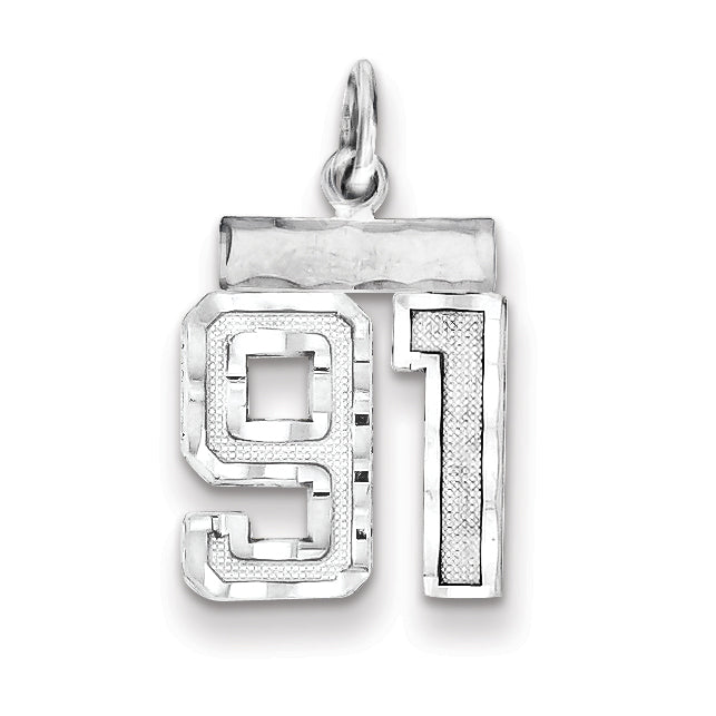 Sterling Silver Rhodium-plated Diamond-cut #91 Charm