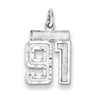 Sterling Silver Rhodium-plated Diamond-cut #91 Charm