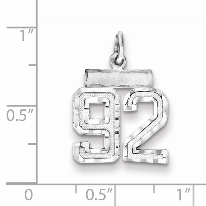 Sterling Silver Rhodium-plated Diamond-cut #92 Charm