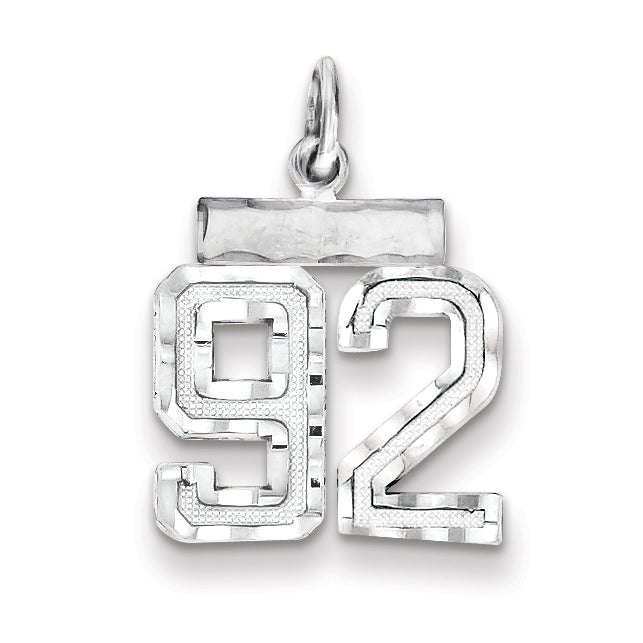 Sterling Silver Rhodium-plated Diamond-cut #92 Charm
