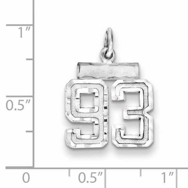 Sterling Silver Rhodium-plated Diamond-cut #93 Charm