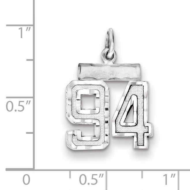 Sterling Silver Rhodium-plated Diamond-cut #94 Charm