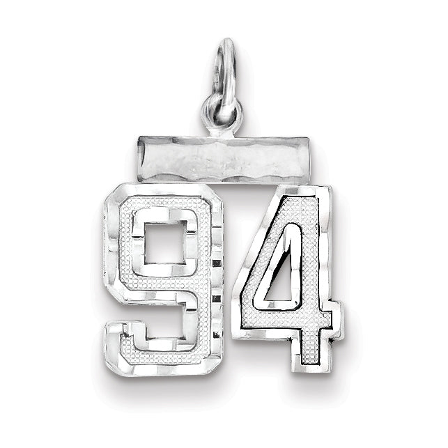 Sterling Silver Rhodium-plated Diamond-cut #94 Charm