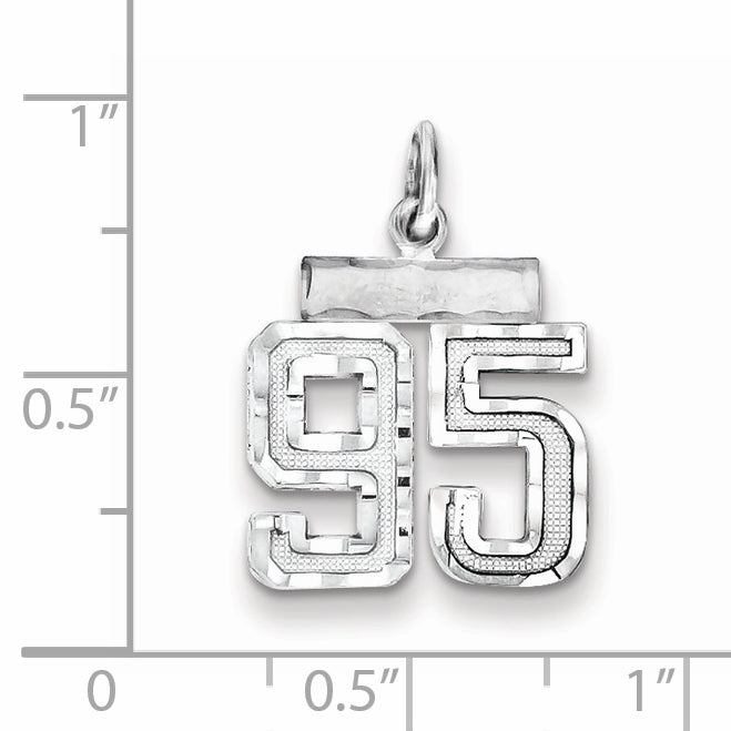 Sterling Silver Rhodium-plated Diamond-cut #95 Charm