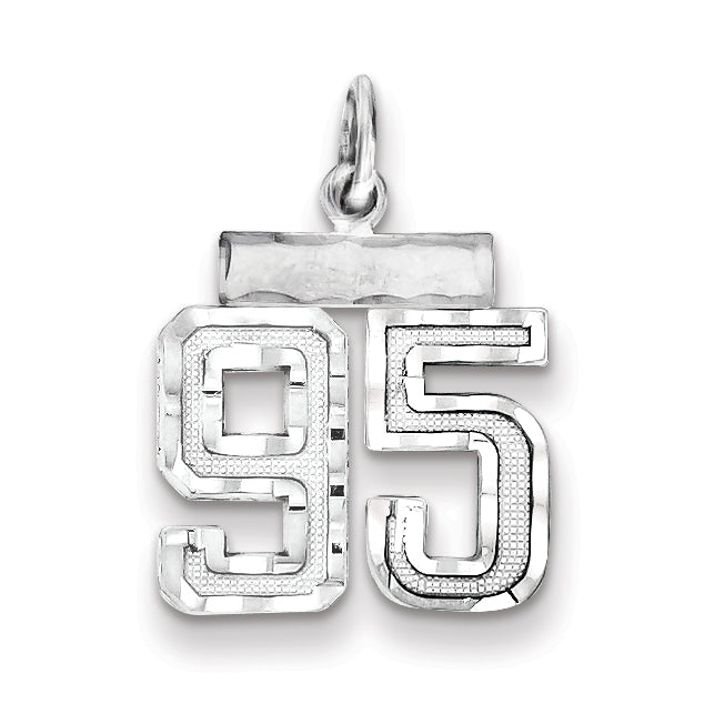 Sterling Silver Rhodium-plated Diamond-cut #95 Charm
