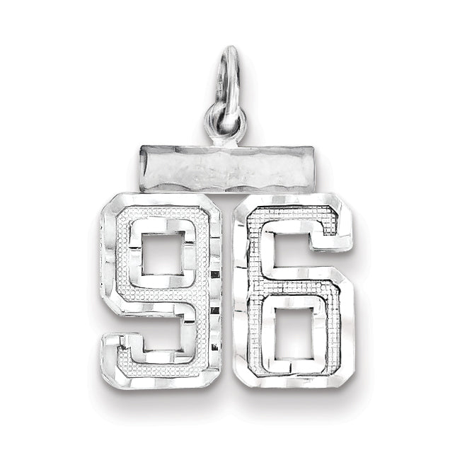 Sterling Silver Rhodium-plated Diamond-cut #96 Charm
