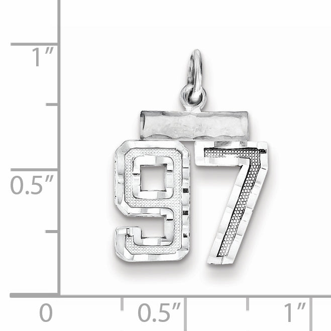 Sterling Silver Rhodium-plated Diamond-cut #97 Charm