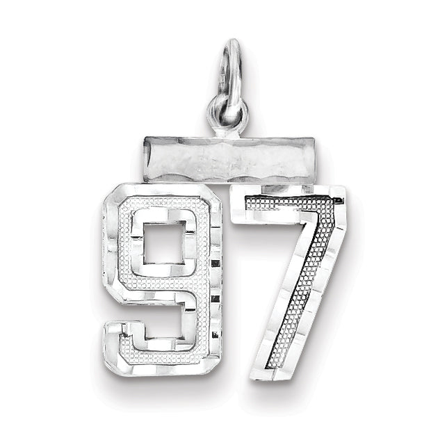 Sterling Silver Rhodium-plated Diamond-cut #97 Charm