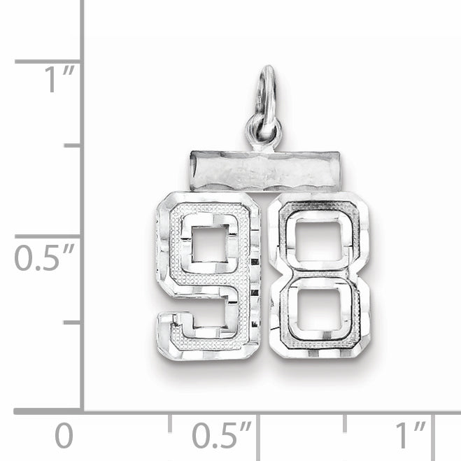 Sterling Silver Rhodium-plated Diamond-cut #98 Charm