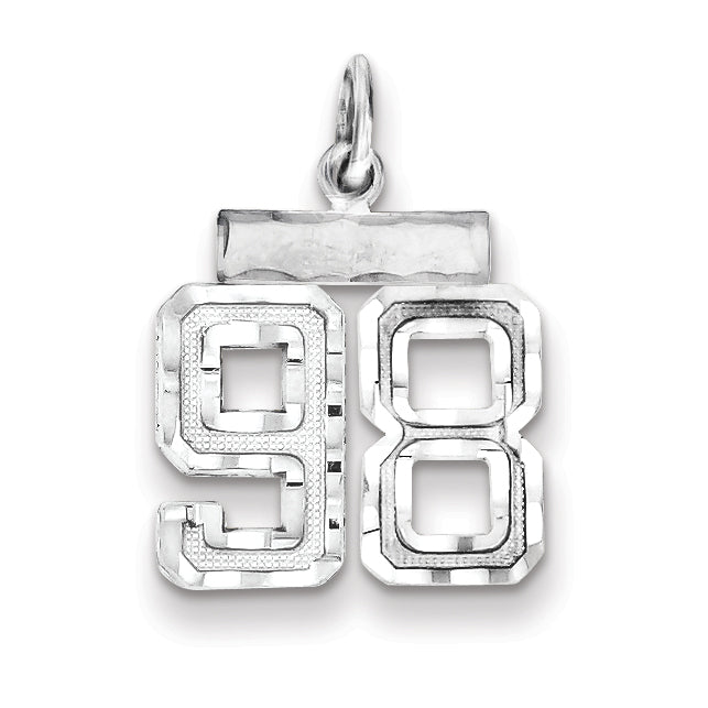 Sterling Silver Rhodium-plated Diamond-cut #98 Charm