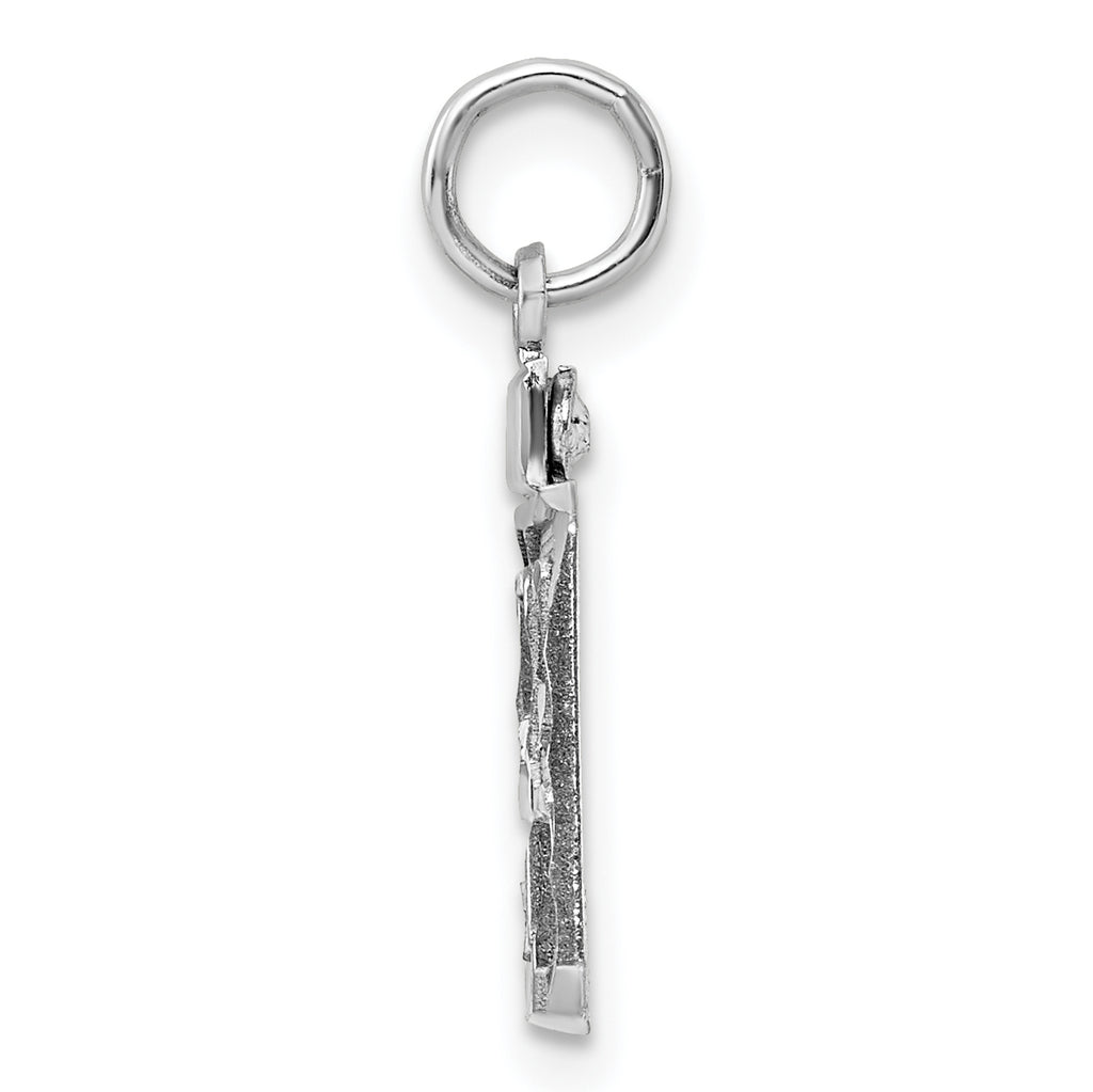 Sterling Silver Rhodium-plated Diamond-cut #99 Charm